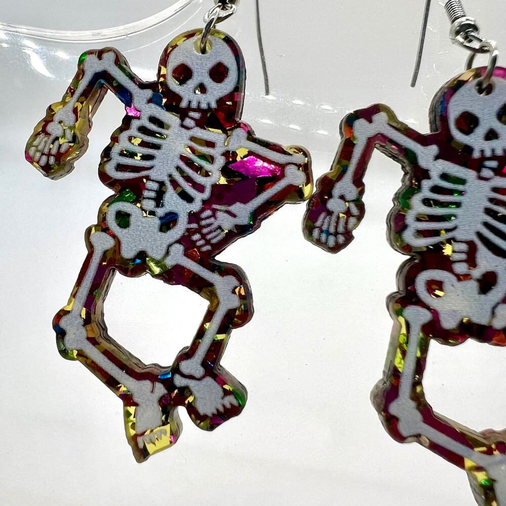Dancing Skeleton Earrings - Halloween Earrings - Goth Earrings - Party Earrings - Picture 2 of 9